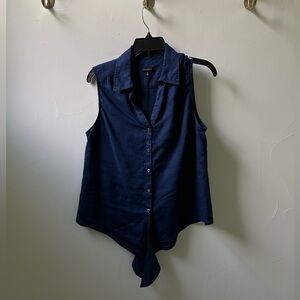 Talbots Navy Blue Linen Sleeveless Blouse Top Size M